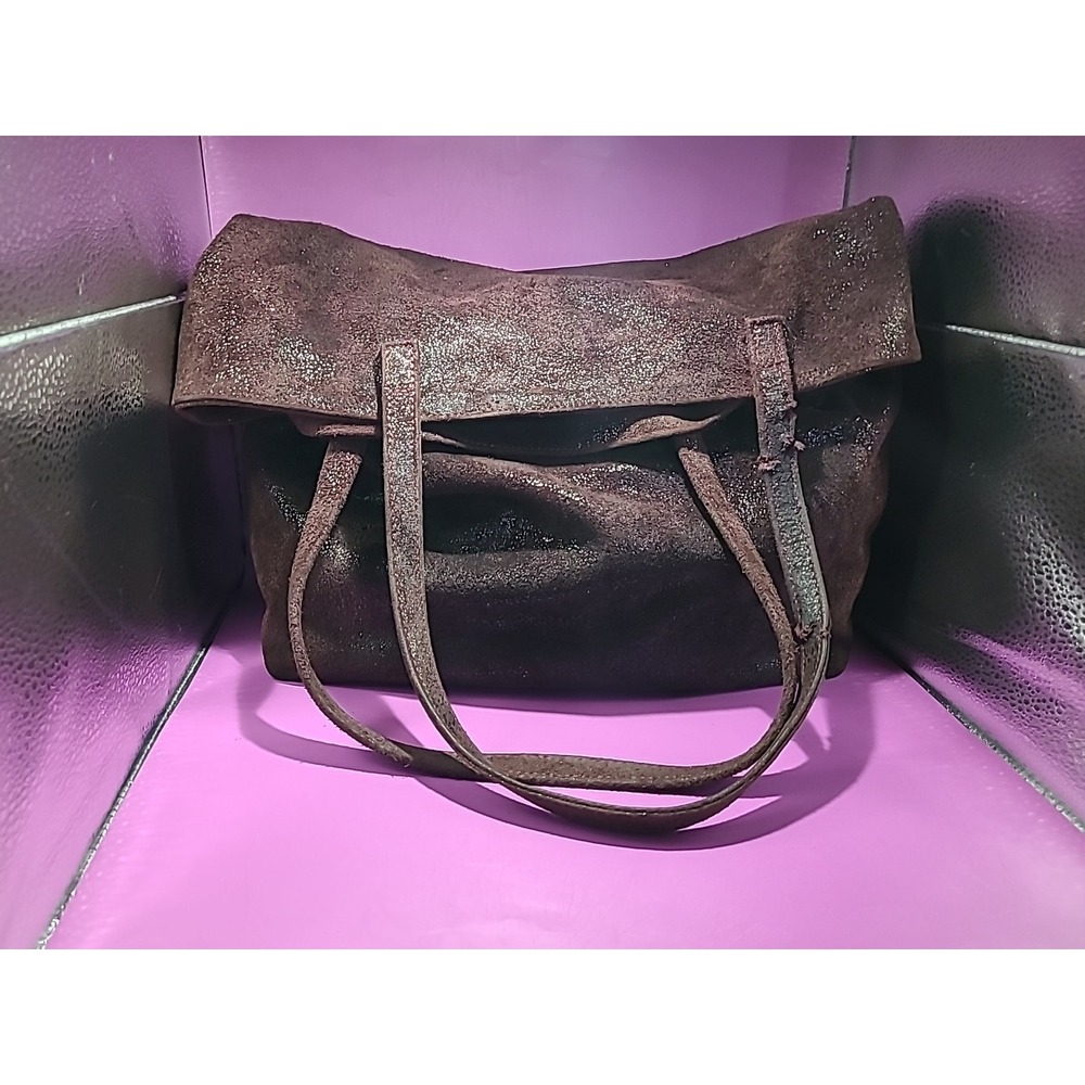 Kim White -‎ Maroon Metallic Suede Tote Handbag Large - Read Description